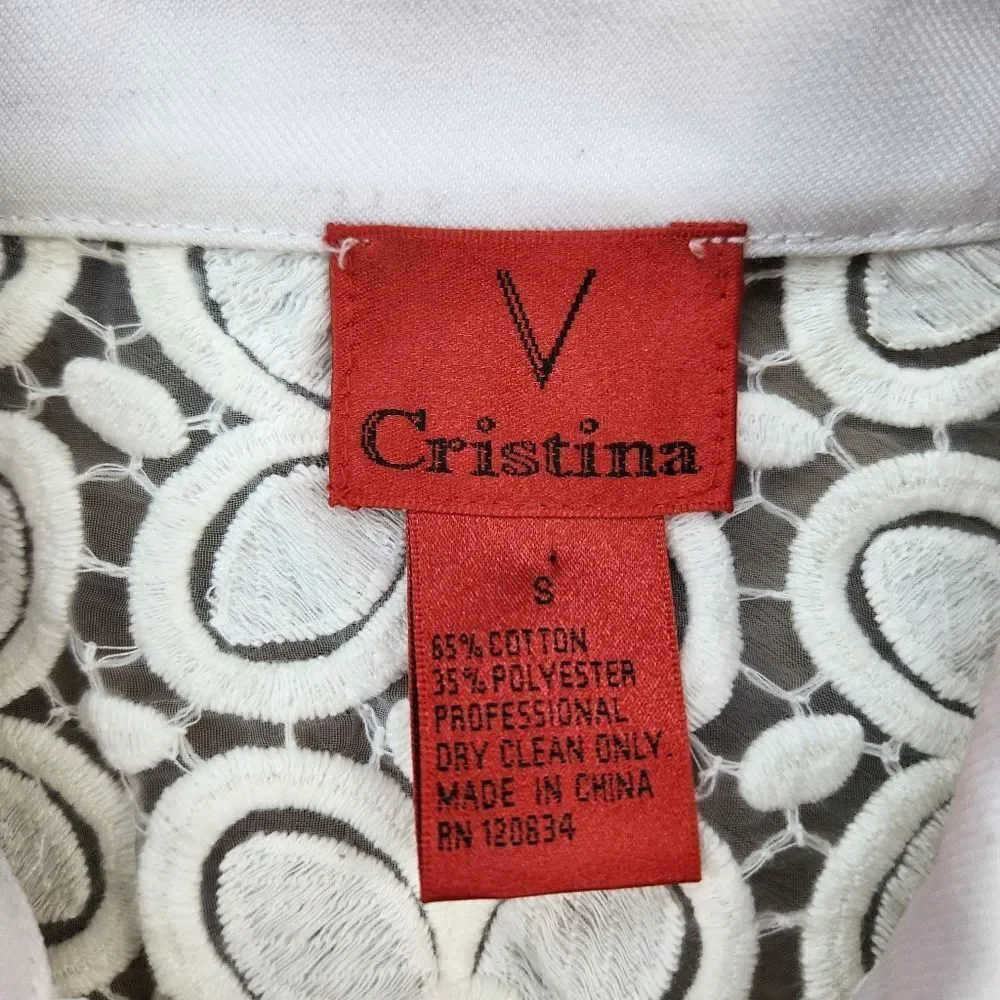 ☔️🩵Vintage V Cristina White Buttoned Embroidered Lace Sleeveless Top Small - Picture 11 of 11